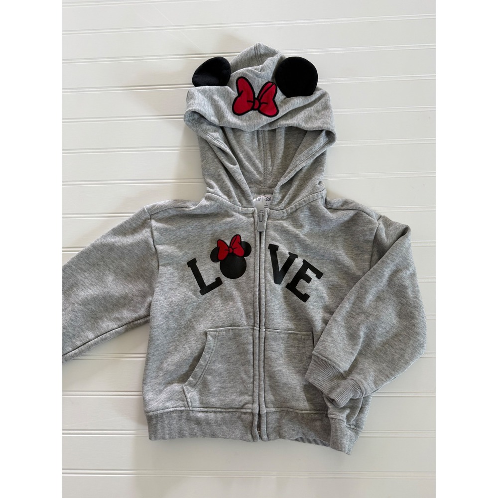 Baby Gap Disney Minnie Mouse Gray Zip Up Hoodie Ears Bow 4 Years 4T Sweatshirt